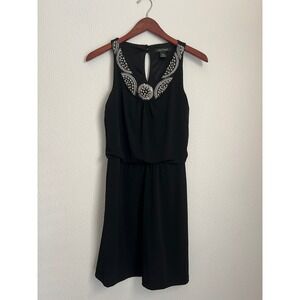White House‎ Black Market Embellished Keyhole Neck Black Sleeveless Dress XXS
